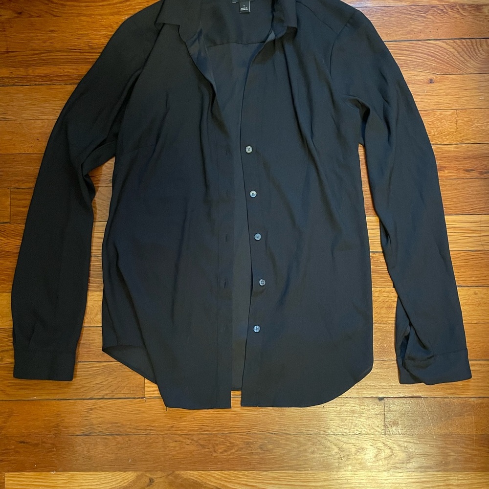 Ann Taylor Black Button Down Shirt Classic Cotton Top